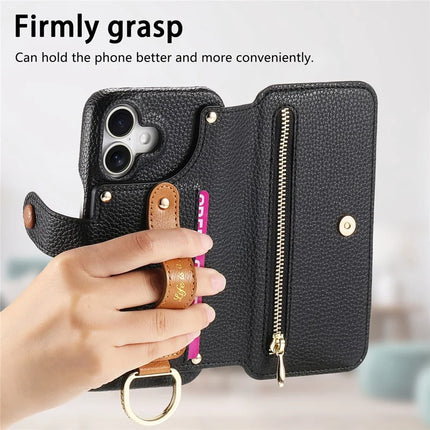 For iPhone 16 Plus Case RFID Blocking Zipper Wallet PU Leather Mobile Cover
