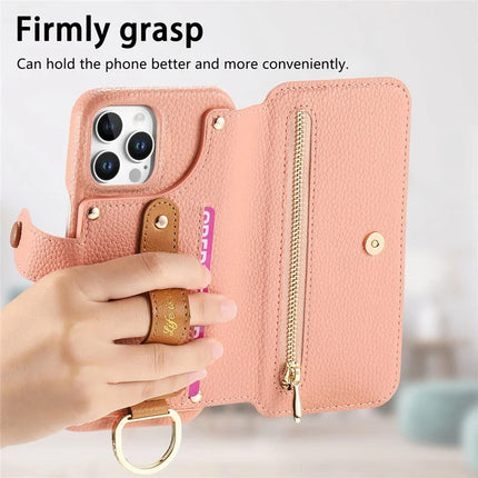 For iPhone 16 Pro Max Case RFID Blocking Zipper Wallet PU Leather Mobile Cover