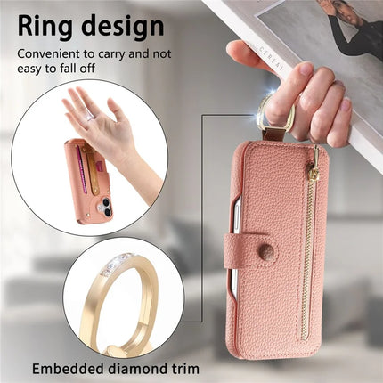For iPhone 16 Pro Max Case RFID Blocking Zipper Wallet PU Leather Mobile Cover