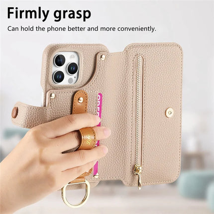 For iPhone 16 Pro Max Case RFID Blocking Zipper Wallet PU Leather Mobile Cover