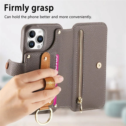 For iPhone 16 Pro Max Case RFID Blocking Zipper Wallet PU Leather Mobile Cover