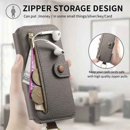 For iPhone 16 Pro Max Case RFID Blocking Zipper Wallet PU Leather Mobile Cover