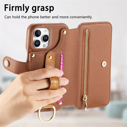 For iPhone 16 Pro Max Case RFID Blocking Zipper Wallet PU Leather Mobile Cover