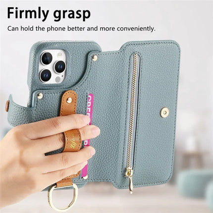 For iPhone 16 Pro Max Case RFID Blocking Zipper Wallet PU Leather Mobile Cover