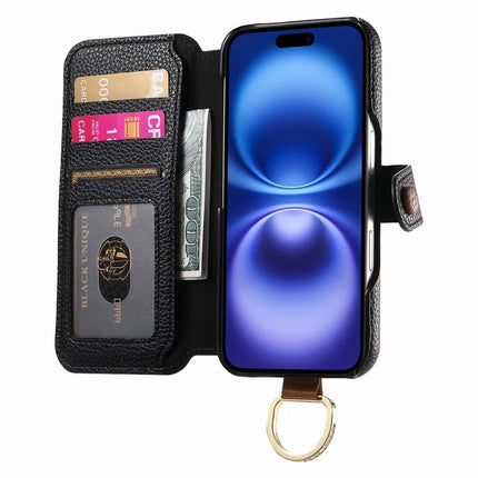 For iPhone 16 Pro Max Case RFID Blocking Zipper Wallet PU Leather Mobile Cover