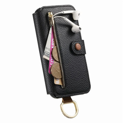 For iPhone 16 Pro Max Case RFID Blocking Zipper Wallet PU Leather Mobile Cover