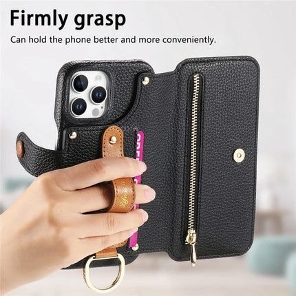 For iPhone 16 Pro Max Case RFID Blocking Zipper Wallet PU Leather Mobile Cover