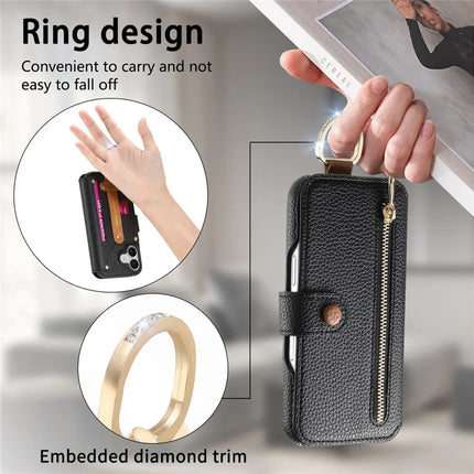 For iPhone 16 Pro Max Case RFID Blocking Zipper Wallet PU Leather Mobile Cover