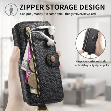 For iPhone 16 Pro Max Case RFID Blocking Zipper Wallet PU Leather Mobile Cover