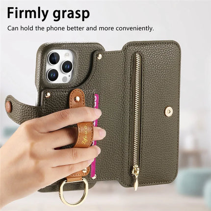 For iPhone 16 Pro Case RFID Blocking Zipper Wallet PU Leather Mobile Cover