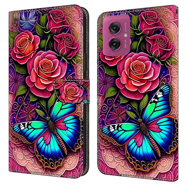 For Motorola Moto G55 5G Case PU Leather Wallet Phone Cover with Stand - Colorful Butterfly