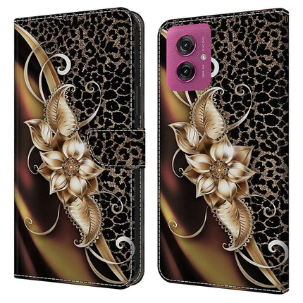For Motorola Moto G55 5G Case PU Leather Wallet Phone Cover with Stand - Metal Flower