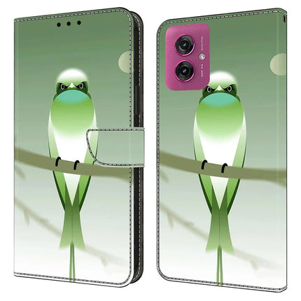 For Motorola Moto G55 5G Case PU Leather Wallet Phone Cover with Stand - Green Bird