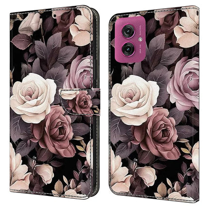 For Motorola Moto G55 5G Case PU Leather Wallet Phone Cover with Stand - Rose