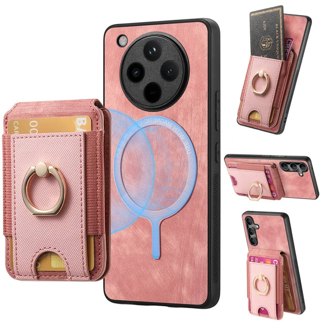 For Oppo Find X8 5G Case with Detachable Card Holder Kickstand Leather Back Cover - Pink