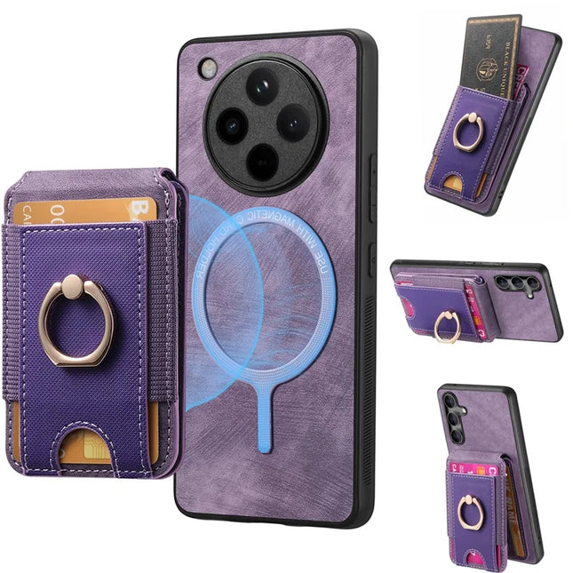 For Oppo Find X8 5G Case with Detachable Card Holder Kickstand Leather Back Cover - Purple