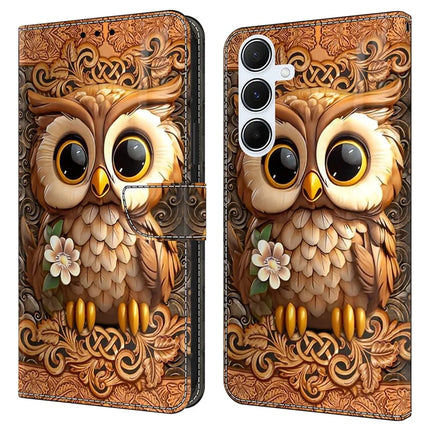 For Samsung Galaxy A36 5G / A56 5G Case Pattern Printed Protective Cover TPU+PU Leather Flip Phone Case - Red Owl