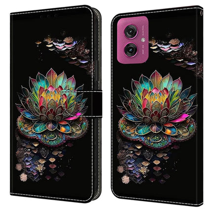 For Motorola Moto G55 5G Case Pattern Printed Protective Cover TPU+PU Leather Flip Phone Case - Lotus