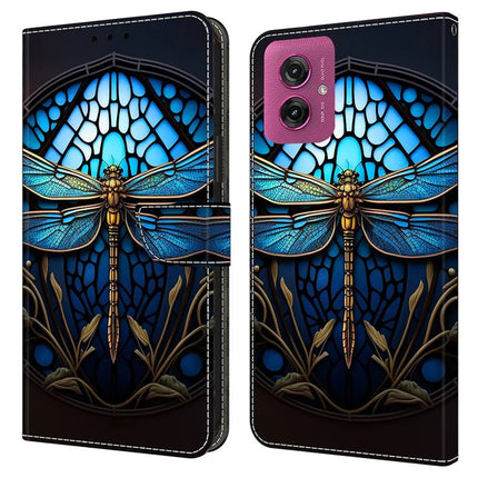 For Motorola Moto G55 5G Case Pattern Printed Protective Cover TPU+PU Leather Flip Phone Case - Blue Dragonfly