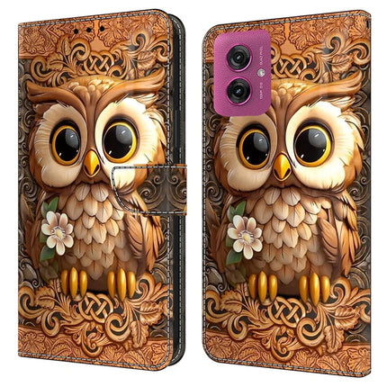 For Motorola Moto G55 5G Case Pattern Printed Protective Cover TPU+PU Leather Flip Phone Case - Red Owl
