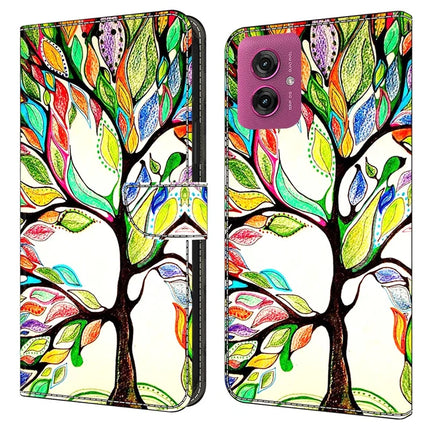 For Motorola Moto G55 5G Case Pattern Printed Protective Cover TPU+PU Leather Flip Phone Case - Tree