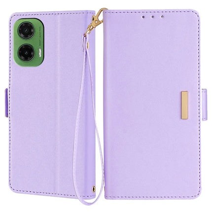 For Motorola Moto G35 5G Leather Wallet Case RFID Blocking Stand Cover with Hand Strap - Purple