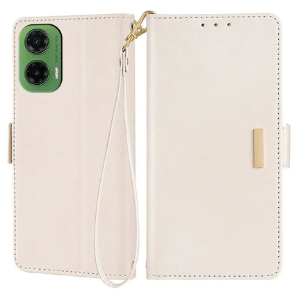 For Motorola Moto G35 5G Leather Wallet Case RFID Blocking Stand Cover with Hand Strap - White