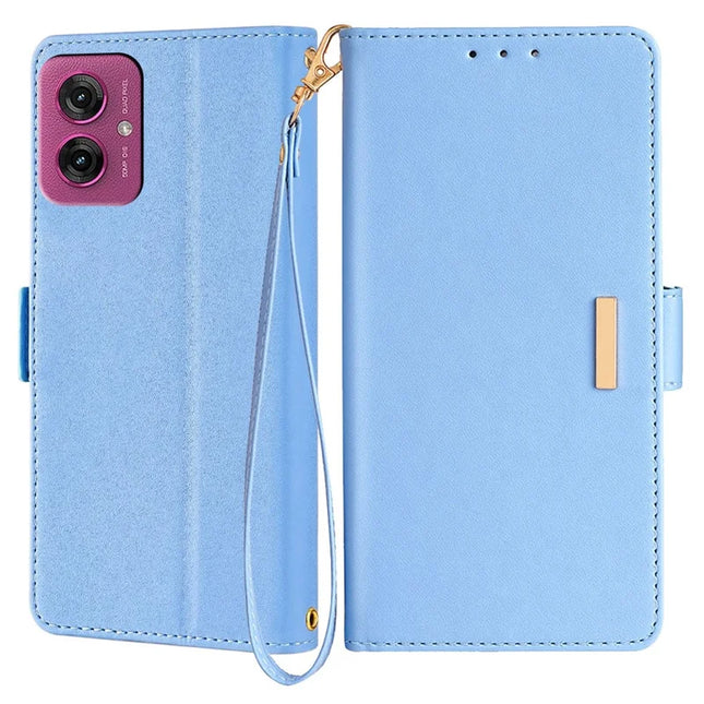 For Motorola Moto G55 5G Leather Wallet Case RFID Blocking Stand Cover with Hand Strap - Blue