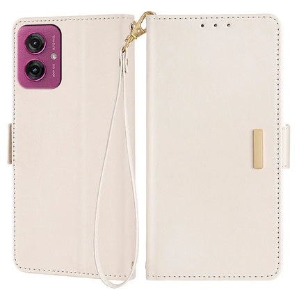 For Motorola Moto G55 5G Leather Wallet Case RFID Blocking Stand Cover with Hand Strap - White