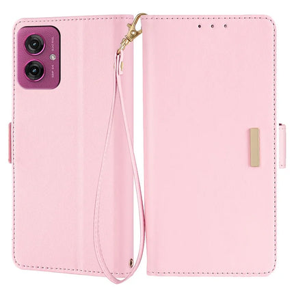 For Motorola Moto G55 5G Leather Wallet Case RFID Blocking Stand Cover with Hand Strap - Pink