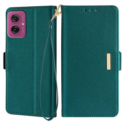 For Motorola Moto G55 5G Leather Wallet Case RFID Blocking Stand Cover with Hand Strap - Green