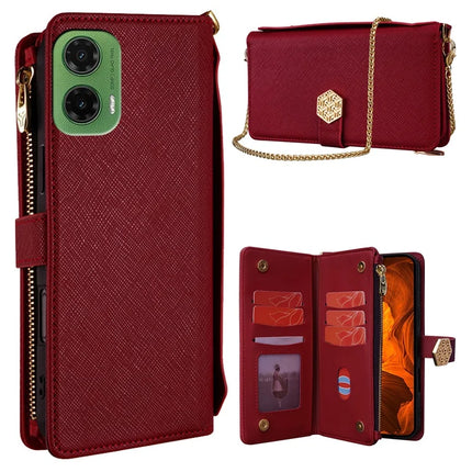 For Motorola Moto G35 5G Case Cross Texture PU Leather+TPU Wallet Phone Cover with Strap - Red