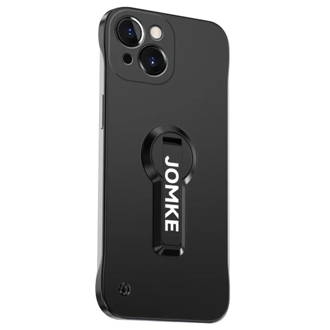 For iPhone 14 Case Hard PC Frameless Baking Paint Kickstand Phone Cover - Black