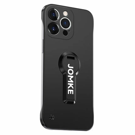 For iPhone 15 Pro Max Case Hard PC Frameless Baking Paint Kickstand Phone Cover - Black