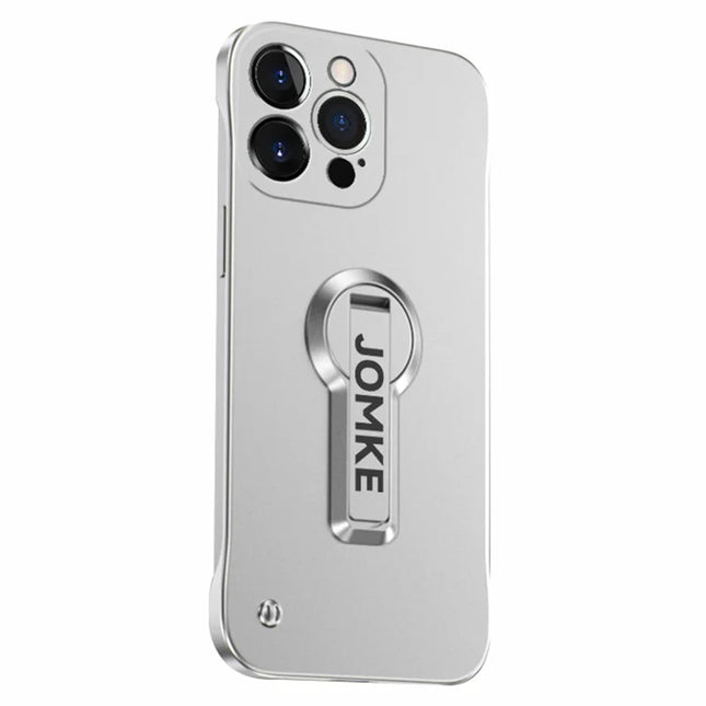 For iPhone 15 Pro Max Case Hard PC Frameless Baking Paint Kickstand Phone Cover - Silver