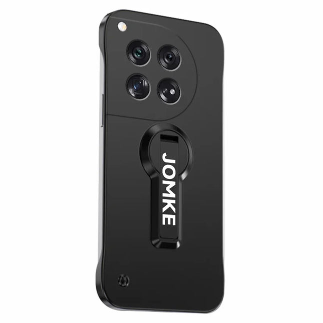 For OnePlus 12 5G Case Hard PC Frameless Baking Paint Kickstand Phone Cover - Black