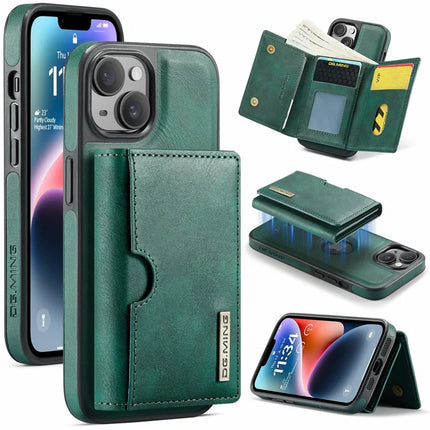 DG.MING M6 Series For iPhone 13 Case Magnetic Wallet PU+PC+TPU Phone Cover - Green