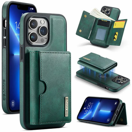 DG.MING M6 Series For iPhone 13 Pro Max Case Magnetic Wallet PU+PC+TPU Phone Cover - Green