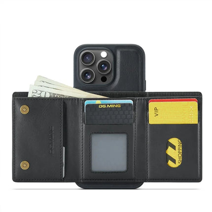 DG.MING M6 Series For iPhone 15 Pro Max Case Magnetic Wallet PU+PC+TPU Phone Cover