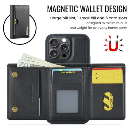 DG.MING M6 Series For iPhone 15 Pro Max Case Magnetic Wallet PU+PC+TPU Phone Cover