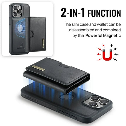 DG.MING M6 Series For iPhone 15 Pro Max Case Magnetic Wallet PU+PC+TPU Phone Cover
