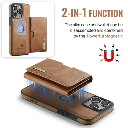 DG.MING M6 Series For iPhone 15 Pro Max Case Magnetic Wallet PU+PC+TPU Phone Cover