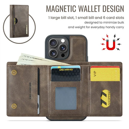 DG.MING M6 Series For iPhone 15 Pro Max Case Magnetic Wallet PU+PC+TPU Phone Cover