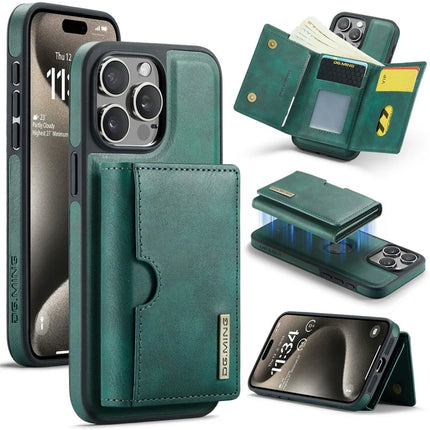 DG.MING M6 Series For iPhone 15 Pro Max Case Magnetic Wallet PU+PC+TPU Phone Cover - Green
