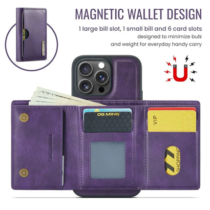 DG.MING M6 Series For iPhone 15 Pro Max Case Magnetic Wallet PU+PC+TPU Phone Cover