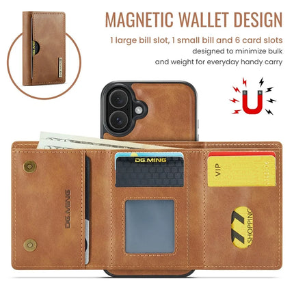 DG.MING M6 Series For iPhone 16 Case Magnetic Wallet PU+PC+TPU Phone Cover