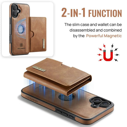DG.MING M6 Series For iPhone 16 Case Magnetic Wallet PU+PC+TPU Phone Cover