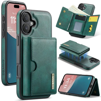 DG.MING M6 Series For iPhone 16 Case Magnetic Wallet PU+PC+TPU Phone Cover - Green