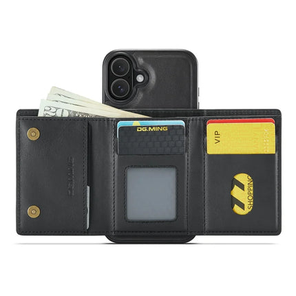 DG.MING M6 Series For iPhone 16 Plus Case Magnetic Wallet PU+PC+TPU Phone Cover