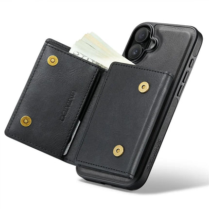 DG.MING M6 Series For iPhone 16 Plus Case Magnetic Wallet PU+PC+TPU Phone Cover